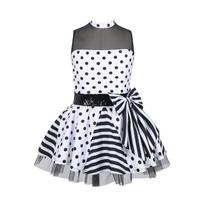 Girls Polka Dot Tutu Dress Sleeveless Round Collar Patchwork Style Mesh Sequins Bowknot Waist Dance Outfit 5-6 Years balta
