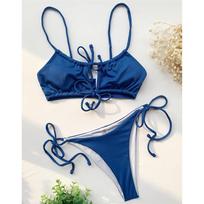 Seksualus suvarstomas briaunotas braziliškas bikinis, moteriškas maudymosi kostiumėlis, moteriškas maudymosi kostiumėlis Dviejų dalių bikinio rinkinys maudymosi kostiumėliui S mėlyna