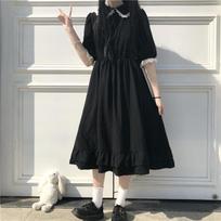 Rudens juoda Kawaii Lolita stiliaus suknelė Mori mergina Fėja Miela Lolita Peter Pan apykakle pūstomis rankovėmis suknelė madinga moterims M juoda