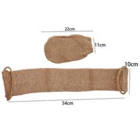 Šveičiamosios pirštinės Backwash Strip Nugaros šveičiamoji kempinė Natūralios šveičiamosios pirštinės kūno ir veido nugaros vonioms back strip + gloves beige
