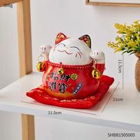 Artistic Porcelain Lucky Cat Money Box Saving Box Home Desktop Decoration Home Decoration Ornaments Ceramic Kitty Bank for Kids raudona