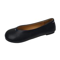 Madingi raudoni apvalaus priekio odiniai baleto bateliai moterims, prekės ženklo dizainas, minkšti seklesni loaferiai, moteriški retro įsispiriami plokščiapadžiai batai su siuvimo detalėmis 35 juoda