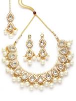 Gold Plated Pearl and Drop Kundan Studded Choker Necklace Setfor Women Onesize