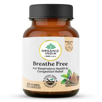 Organic India Breathe Free 60 daržovių kapsulių kvėpavimo takų komfortui, užsikimšimo palengvinimui ir plaučių palaikymui, natūrali žolelių formulė