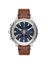 Diesel Griffed Vyriškas chronografo laikrodis – 48 mm nerūdijančio plieno korpusas, saulės spindulių ciferblatas su linijiniais žymekliais, odinė apyrankė – DZ4518 ruda