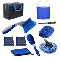 10PCS Car Wash Cleaning Tools Kit Automobile Detailing Brush Dash Duster Brush Washing Mitt Towels mėlyna