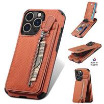 Užtrauktuko kortelės piniginės telefono dėklas, skirtas iPhone 14 13 12 11 Pro Max/Samsung S23 S22 Ultra S21 FE A14 A34 A54 A13 A23 A33 A53 A12 A32 A52 Magnetinis galinis dangtelis iphone 7 8 se 2020 ruda