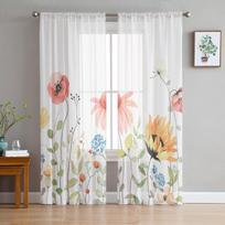 Pavasario akvarelė, gėlių lapai, permatomos užuolaidos svetainei miegamojo vaikų kambario tiulio langų apmušalai 135W x 114H(cm) white