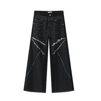 New Men's Clothing Product with Niche Splicing, Willow Ding Fur Edge, Heavyweight Fashionable Jeans Trend S juoda