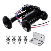 600DB automobilio oro garso signalas, itin garsus 12V automatinis oro garso signalas, dvigubo vamzdžio trimito garso signalas juoda