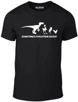 Evoliucija yra šūdas t-shirt - Juokinga t-shirt Darvino teorija retro Dinzaurai paukščiai komiksas S