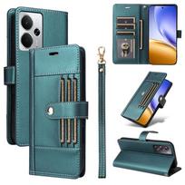 Atverčiama odinė piniginė dėklas, skirta Realme 14X 14 12 12X 13 Pro Plus 5G, apverčiamas dangtelis, viskas įskaičiuota, verslo, 6 kortelių lizdai Realme 12 5G žalia