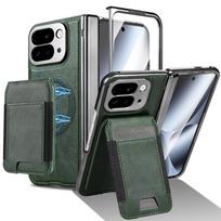 2-in-1 nuimamas odinis piniginės dėklas Google Pixel 10 Pro Fold, su stoveliu, spyruokline šarnyrine, visapusišku ekrano apsaugos dangteliu Google Pixel 10 Pro Fold žalia