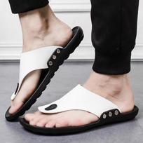 Men Summer Flip Flop Beach Slipper Comfortable T-Strap Open Toe Slipper 43 balta