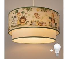 Brilagi-LED Vaikiškas pakabinamas šviestuvas ant laido BOBO 1xE27/60W/230V Ø40 cm krem./žal./džiunglės