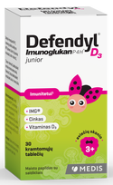 DEFENDYL Imunoglukan P4H D3 Junior, aviečių skonio kramtomosios tabletės, 30 vnt.
