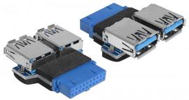 Adapteris Delock Pin Header Female / 2 x USB 3.0 Female 65324 USB 3.0 19 pin female, 2 x USB 3.0 female