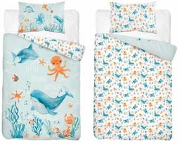 Vaikiškas patalynės užvalkalų komplektas Little Ocean World PPG-157, mėlyna sp./balta sp./oranžinė sp., 100 x 135 cm