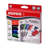 Baltos lentos žymeklių rinkinys KORES K-Marker XW1 ovalus antgalis, 4 spalvos + kempinėlė lentai