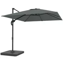 Aliuminis konsolinis skėtis Ø244cm, saulės skėtis su rankena, stovas, atsparus vandeniui, sukamas 360°, tamsiai pilkas