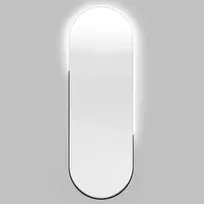 „Brio“ kabamasis veidrodis juodoje rėmelyje, 40x105 cm, ovalo formos LED apšvietimas, metalinis