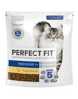 PERFECT FIT Indoor 1+ 6 x 750 g visavertis sausas pašaras suaugusioms katėms, turintis daug vištienos, 4+2 GRATIS.
