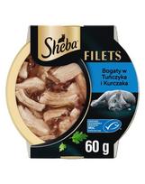 SHEBA Filets su vištiena ir tunu padaže, 16 x 60 g, šlapias pašaras katėms, 8+8 GRATIS.