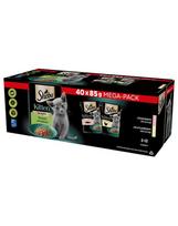 SHEBA Kitten įvairių skonių pasirinkimas, paketėliai 4 x 40 x 85 g padaže – gabalėliai su lašiša ir vištiena kačiukams, 3+1 GRATIS.