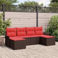 Sodo Sofų Rinkinys su pagalve 6 pcs Ruda Poli ratanas