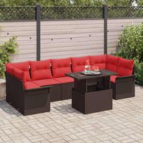 Sodo Sofų Rinkinys su pagalve 8 pcs Ruda Poli ratanas