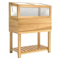 Medinė pakeliama lysvė su šiltadaržio gaubtu, paaukštinta sodinimo dėžė su atidaromu dangčiu, lentyna, neaustinis audinys, ergonomiška