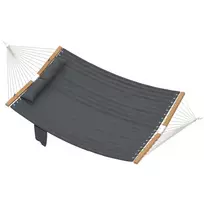 Lauko hamakas 200x140cm, dvigubas hamakas su galvos atrama, žurnalų kišene ir mediniais strypais, išlaikantis iki 200kg