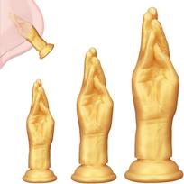 Realistiškas auksinės spalvos rankos dildo su stipria prisiočka – vidutinio dydžio