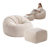 Sėdmaišis su pakoju Mark Adler Comfy 3.0 Beige – velvetinis fotelis, kreminis