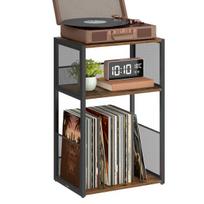 Įrašų grotuvų stovas, 3 lygių vinilinių įrašų laikymas, ruda, plienas, drožlių plokštė
