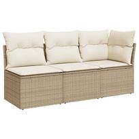 Trivietė sodo sofa，Lauko sofa su pagalvėlėmis, smėlio spalvos, poliratanas CFE33042