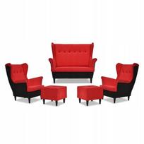 ARI DUO poilsio komplektas, sofa, foteliai, pufai, Family Meble, juoda ir raudona