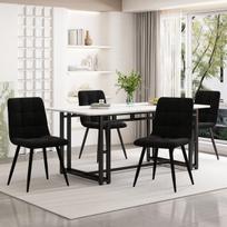 Valgomojo stalas 140x80 cm su 4 aksominėmis kėdėmis, juodos metalinės kojos, juodos kėdės