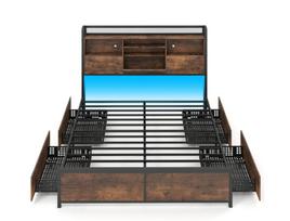 Costway lovos rėmas su LED apšvietimu ir įkrovimo stotele, 200 x 160 cm, rudos spalvos