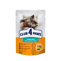 CLUB 4 PAWS Premium konservuotas pašaras su vištiena sterilizuotoms suaugusioms katėms, 80 g