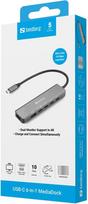 USB-C koncentratorius Sandberg USB-C 6-in-1 MediaDock 4K Dual Display, HDMI, kompaktiškas dizainas