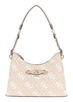 GUESS moterų šviesiai rudas baltas peties krepšys - Izzy Top Zip Shoulder Bag Sand Logo 293473