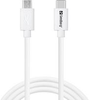 Laidas Sandberg USB-C į MicroUSB įkrovimo laidas 1 m greitas įkrovimas baltas