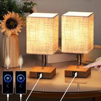 "Lightess" 2 naktinių lempų rinkinys Touch Dimmable Medinė stalinė lempa USB LED stalinė lempa Dimmable Modern Retro Fabric Shade with E14 Lightb Bulm Warm White for Living Room Bedroom Table Children's Room Beige