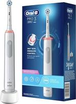 "Oral-B Pro 3 3000" elektrinis dantų šepetėlis su vizualine 360° slėgio kontrole, skirta papildomai dantenų apsaugai, 3 valymo režimais, įskaitant "Sensitive", laikmatis, baltas.
