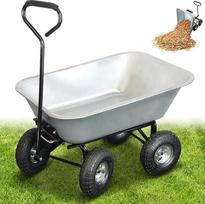 FISHTEC - 75 l sodo vežimėlis - priekaba su karučiu ir 4 pneumatinėmis padangomis - apverčiamas lovys - didžiausia apkrova 250 kg - ilga rankena - 86 x 60,5 cm - cinkuotas metalas