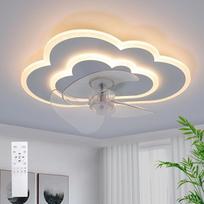 Lubų ventiliatorius su apšvietimu LED Cloud lubų apšvietimas su ventiliatoriumi 6 greičiai Nuotolinio valdymo pultas Tylus pritemdomas ventiliatoriaus lubų šviestuvas miegamajam Vaikų kambarys 50 W 50 cm