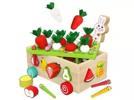 Montessori rūšiuoklė – medinis vežimėlis „Sugauk morkų vabaliuką“ – dėlionė ZA5903