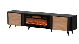 Cama Volare RTV spintelė 200 x 39 x 49 cm juoda / riešutmedis + židinys