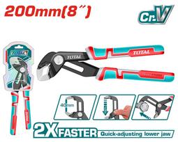Reguliuojamos replės TOTAL, su fiksavimo mygtuku, Cr-V, 200 mm, THT380806